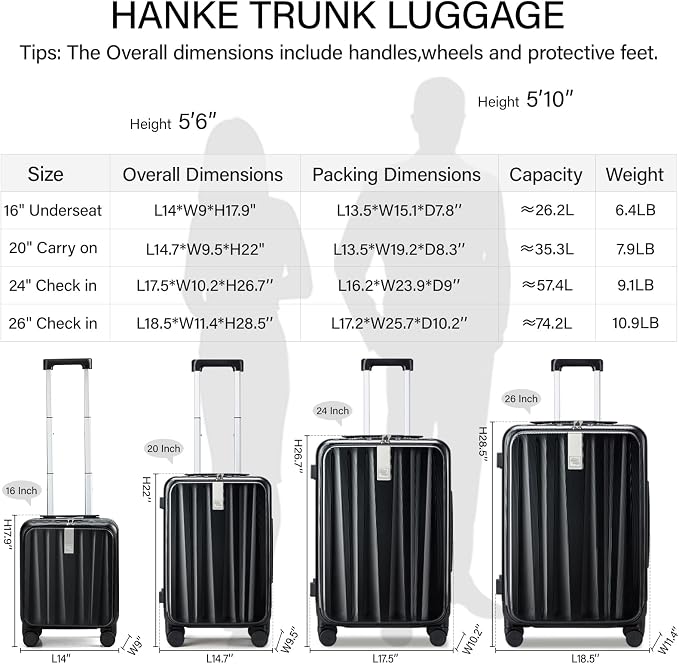 Hanke 24 Inch Checked Luggage PC Hard Shell Suitcases
