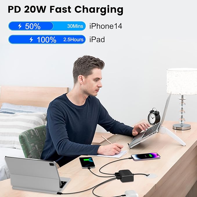 USB C Charger, BURUDU 120W 6 Port USB C Charging Station, Portable PD Fast USB