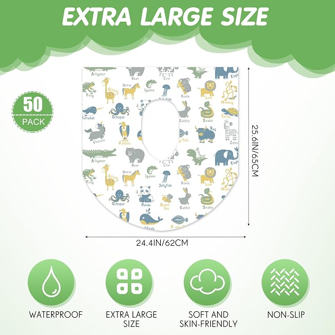 50 Packs Disposable Toilet Seat Covers Extra Large Individually Wrapped