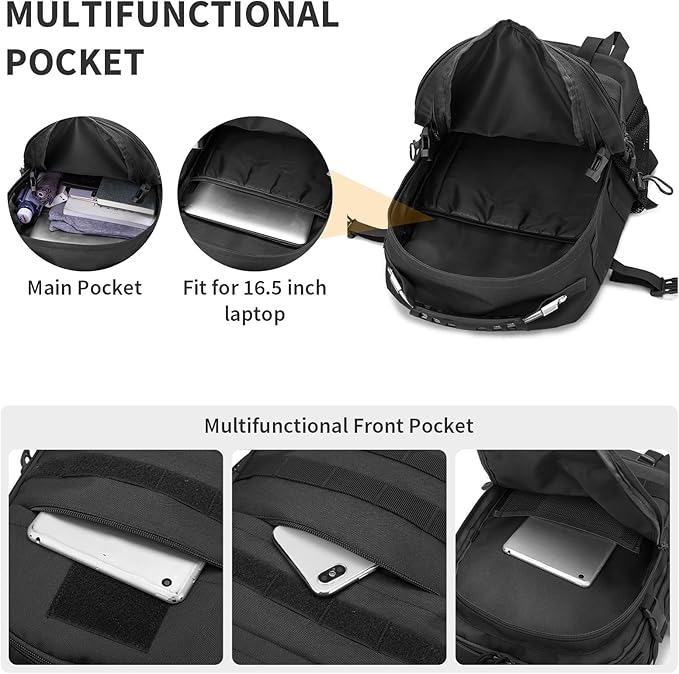HUNTVP Military Tactical Backpack 40L Large Army 3 Day Assault Pack Molle Bag