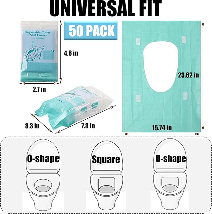 50 Pack Toilet Seat Covers Disposable 16x24 Inch XL Portable Toilet Liners