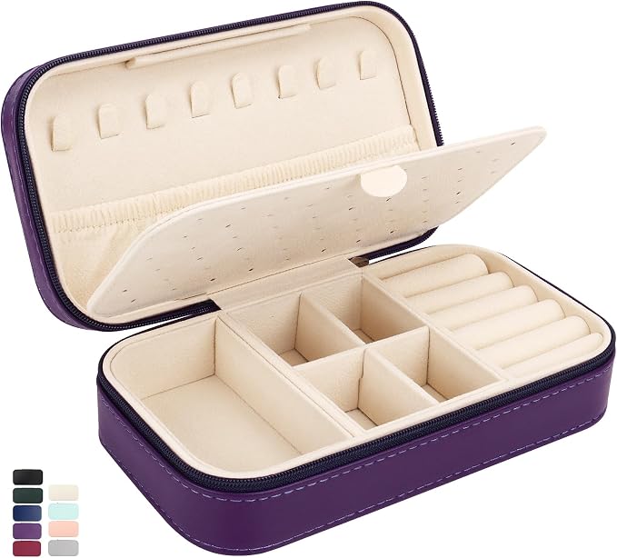DesignSter Travel Jewelry Box, PU Leather Portable Jewelry Case, Small Jewelry