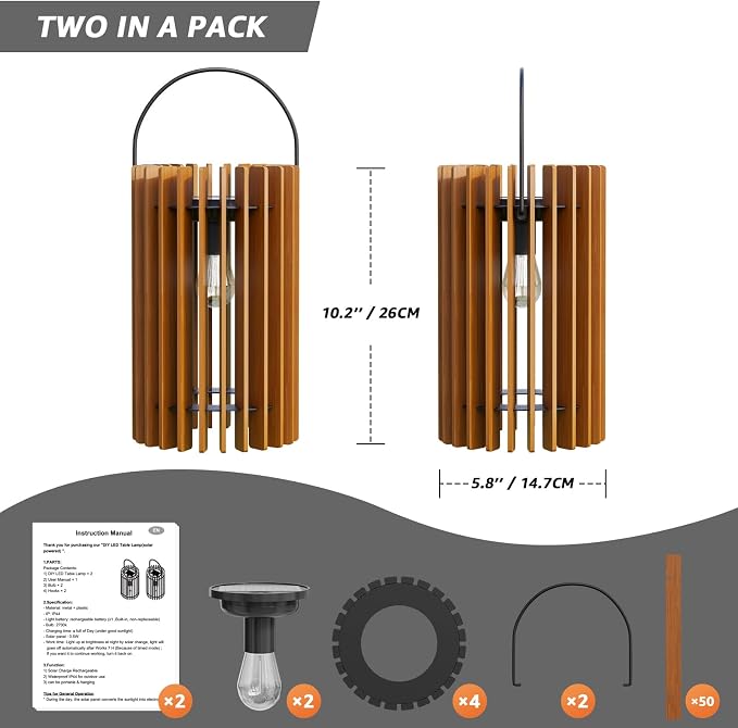 2 Set Solar Lantern Outdoor Rattan Lamp Outside Lights Hanging LED