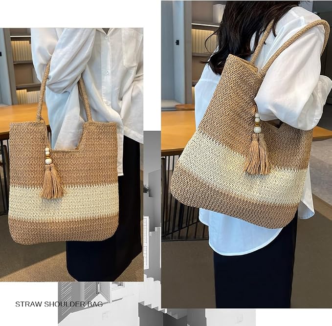 Straw Beach Bags for Women Woven Beach Tote Bag Casual Boho Large Shoulder