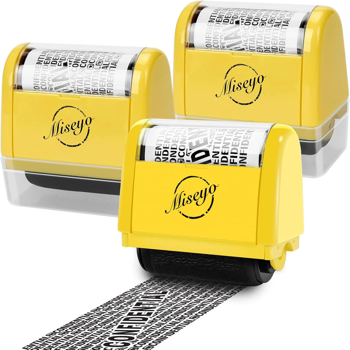 Miseyo Wide Roller Stamp Identity Theft Stamp 1.5 Inch Perfect for Privacy Protection - 3Pack Set (Yellow)