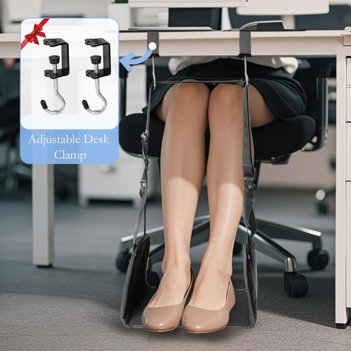 Foot Hammock for Plane Travel, Airplane Foot Rest, Flight Foot Sling with Extended Adjustment Strap, Portable Desk Foot Hammock, Wider Leg Hammock Under Desk - Travel Essentials to Relax Your Feet