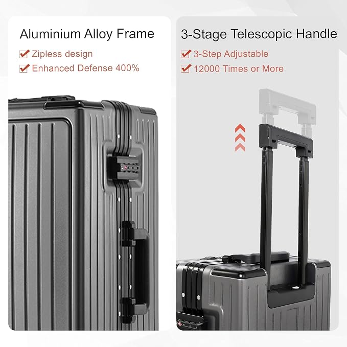 24 Inch Check-In Luggage Aluminum Frame Zipperless Luggage, Hard Shell Suitcase
