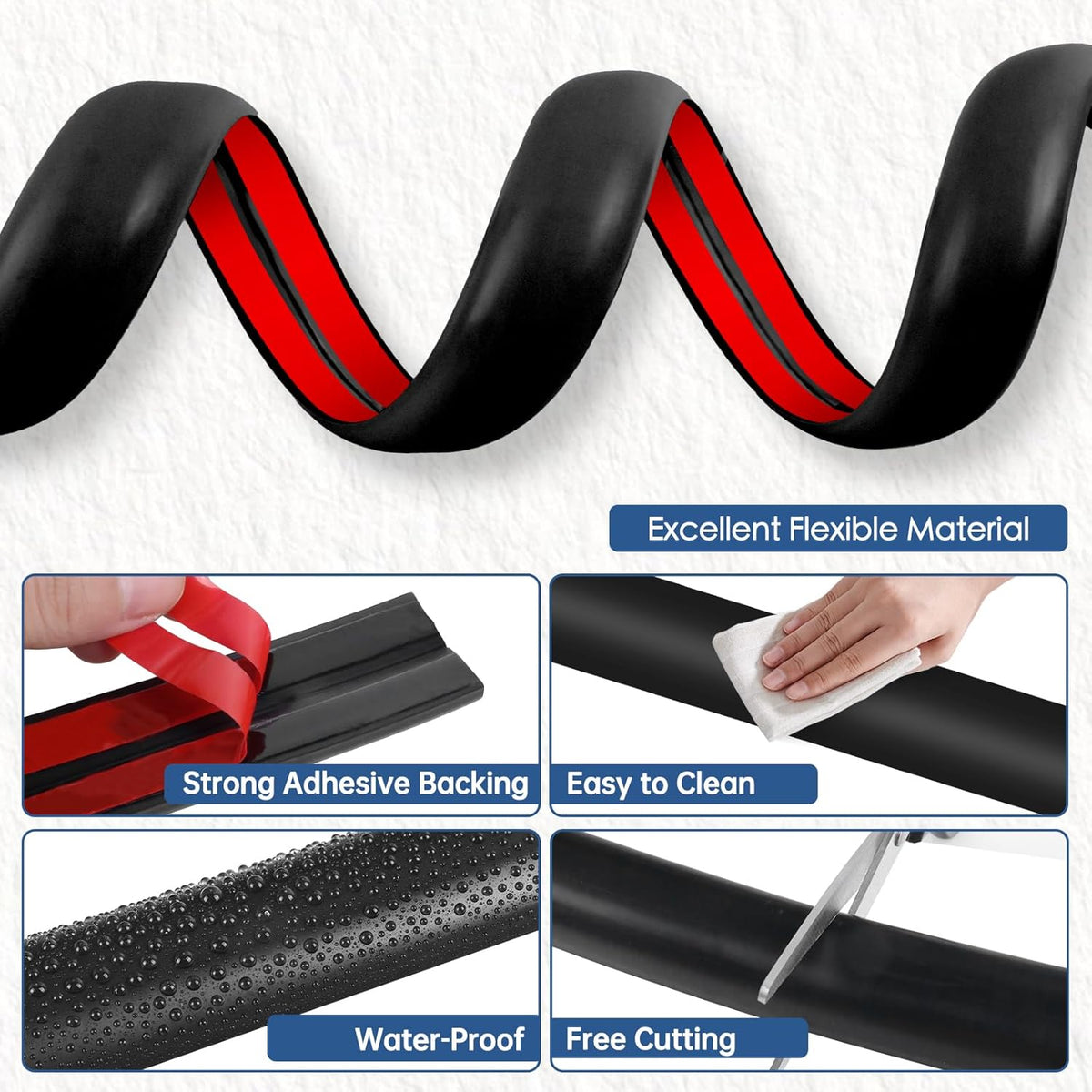 Floor Cord Cover for Wires on Floor Self Adhesive Cord Hider Floor Cable Management Wire Covers for Cords Protector Prevent Cable Trips Cord Cavity W 0.32" x H 0.32", Black, 10Ft