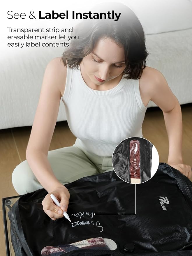 Vacuum Bags for Travel, 180° Open Zipper, IP67 Waterproof, Reusable Space Saver