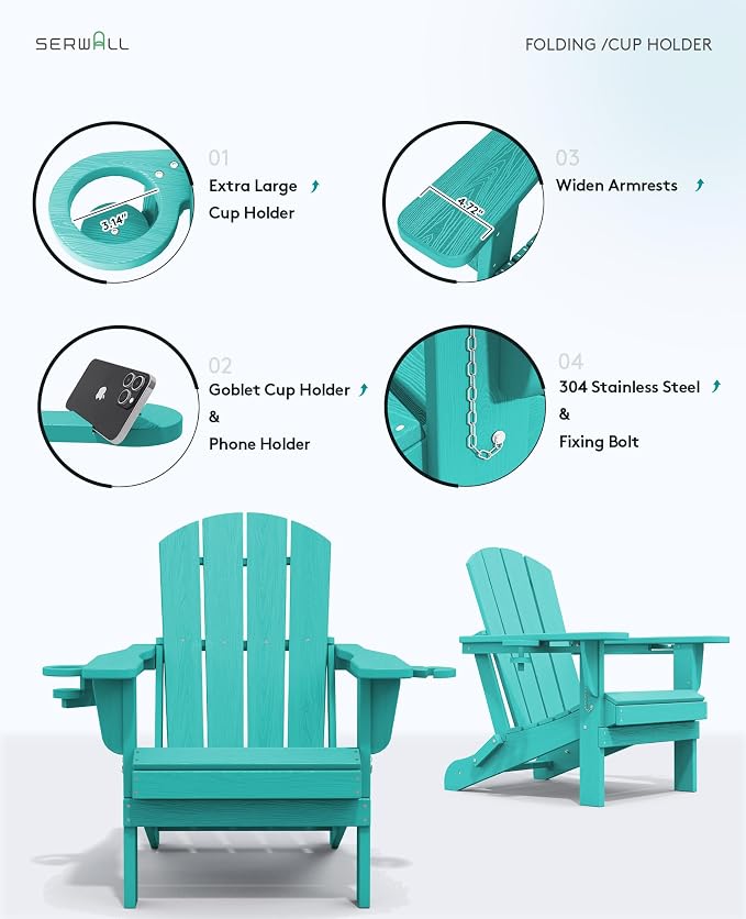 SERWALL Adirondack Chair with Cup Holders