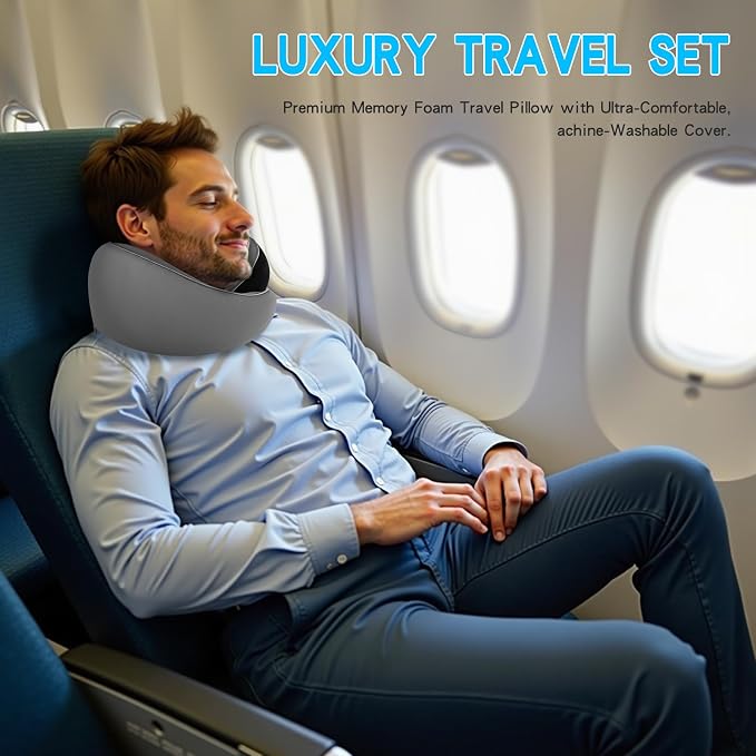 Adjustable Memory Foam Grey U-Shaped Travel Pillow