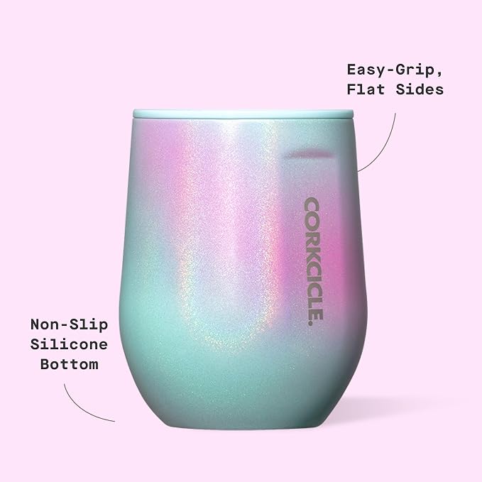 Corkcicle Stemless Wine Tumbler - Keeps Drinks Cold for 6 Hours - Triple-Insulated Stainless Steel - Non-Slip Base - Summer Drinkware Gift - Keeps Drinks Ice Cold - 12 oz - Rainbow Unicorn