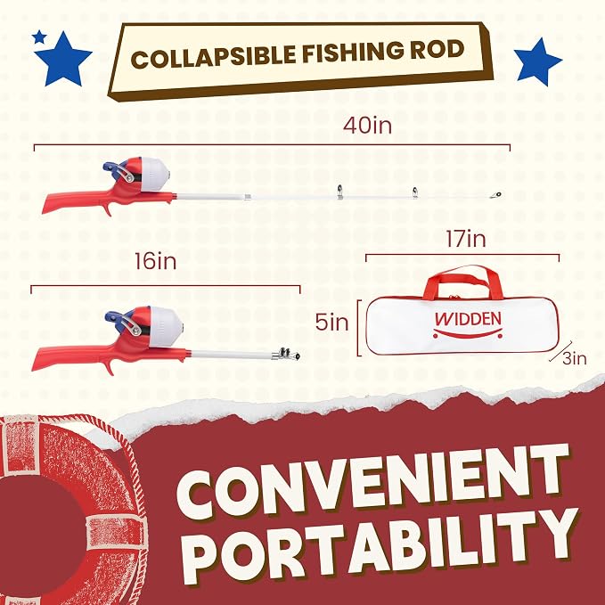 Kids Fishing Pole, Telescopic Fishing Rod, Toddler Collapsible Fishing Rod and