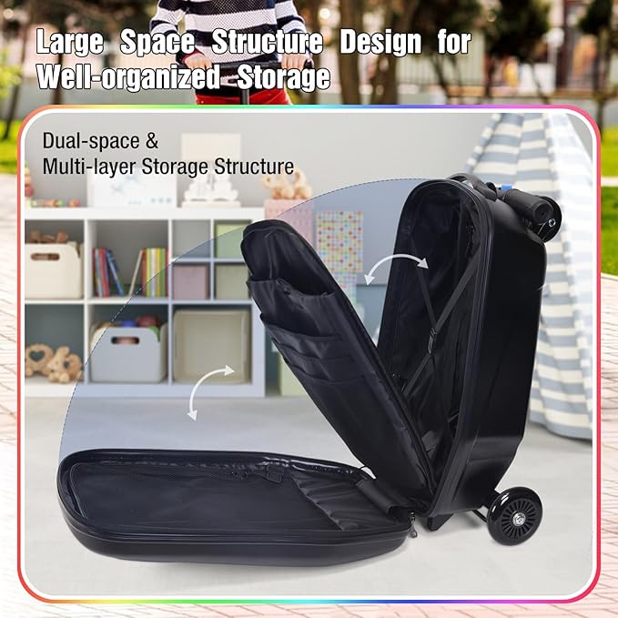 20" Scooter Suitcase for Kids, 2-in-1 Ride On Luggage
