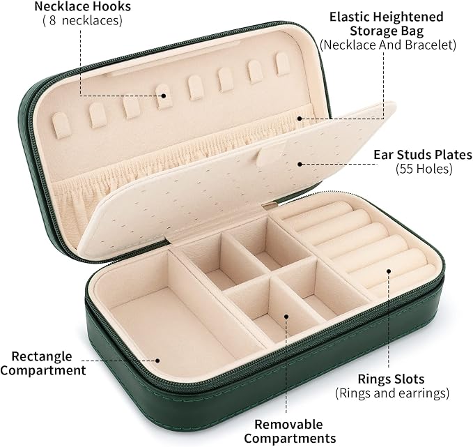 DesignSter Travel Jewelry Box, PU Leather Portable Jewelry Case, Small Jewelry