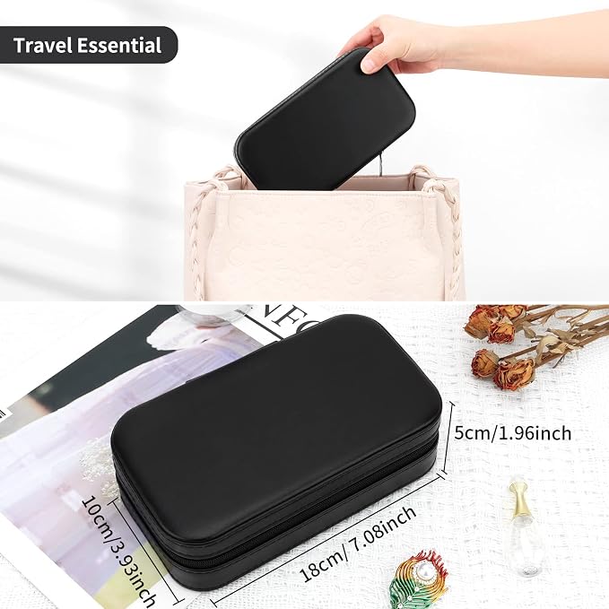 DesignSter Travel Jewelry Box, PU Leather Portable Jewelry Case, Small Jewelry