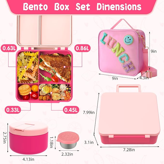 Kids Bento Lunch Box with 8oz Soup Thermo, Kids Leakproof Lunch Food Containers
