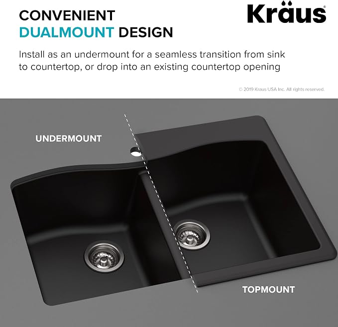 KRAUS Forteza 33-inch Drop In/Undermount 60/40 Double Bowl Granite Kitchen Sink