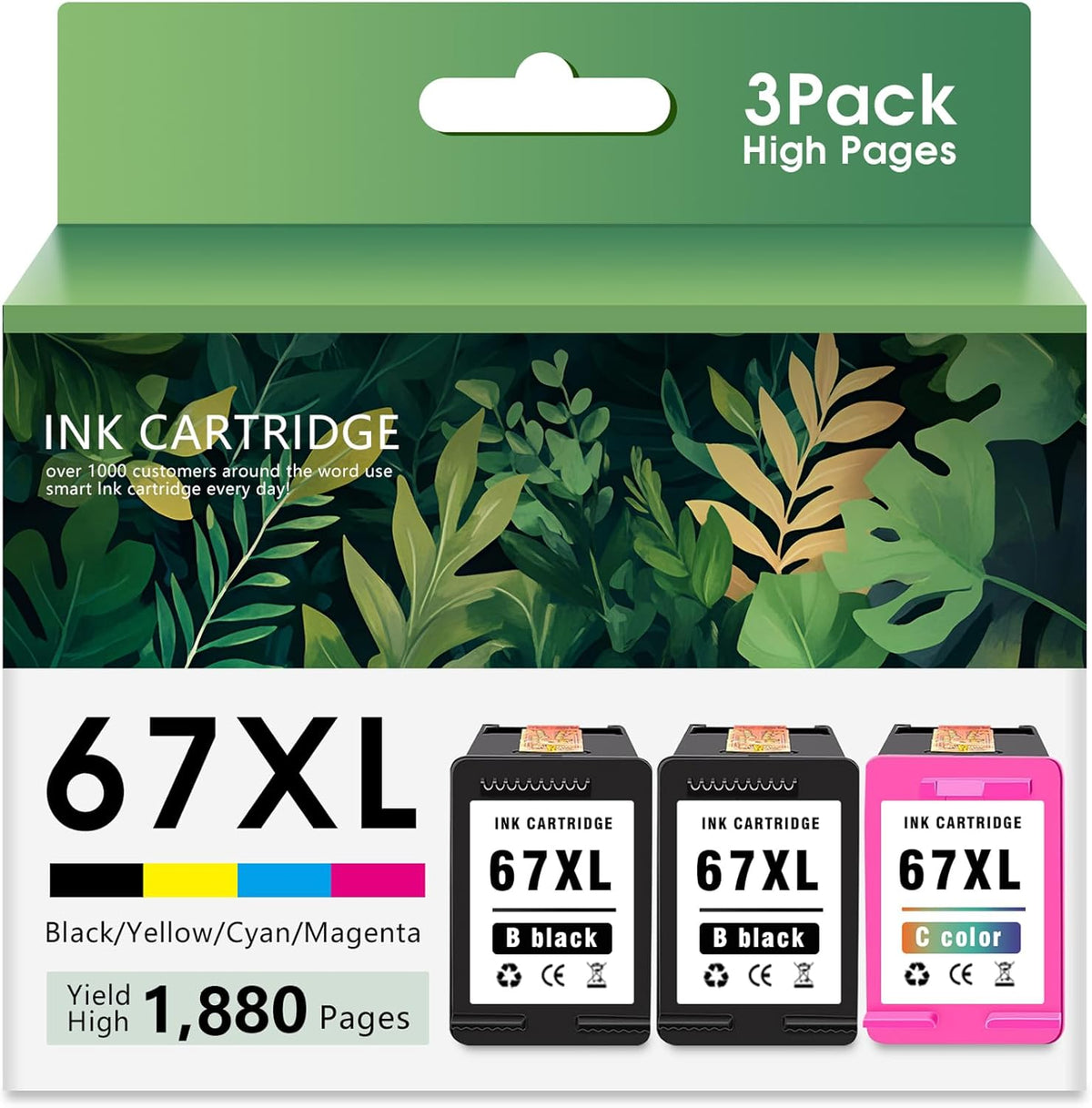 Printer Ink 67XL 67 2755e 4155e Ink Cartridges for HP 67 Ink cartridges Black/Color Combo Pack Remanufactured for DeskJet 2700 2700e 2755e 2755 4155e Envy 6055e 6055 6000 6400 6455e 6475 6452 6458