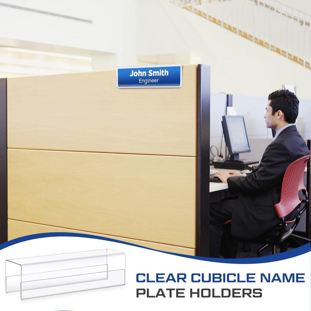 10 Pcs 2.25 Inch Cubicle Name Plate Holders Bulk Clear Double Sided Name Sign Tags for Home Library Doors Office Classroom 8.5 x 2.5 x 2.4 Inch