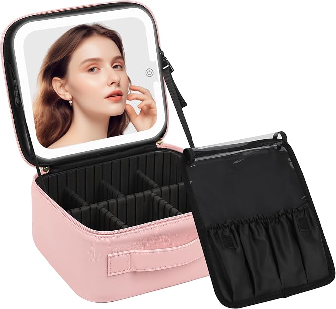 Chomeiu Makeup Bag with LED Mirror, Cute Cosmetic Bags Birthday Gifts