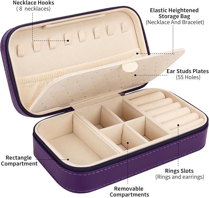 DesignSter Travel Jewelry Box, PU Leather Portable Jewelry Case, Small Jewelry