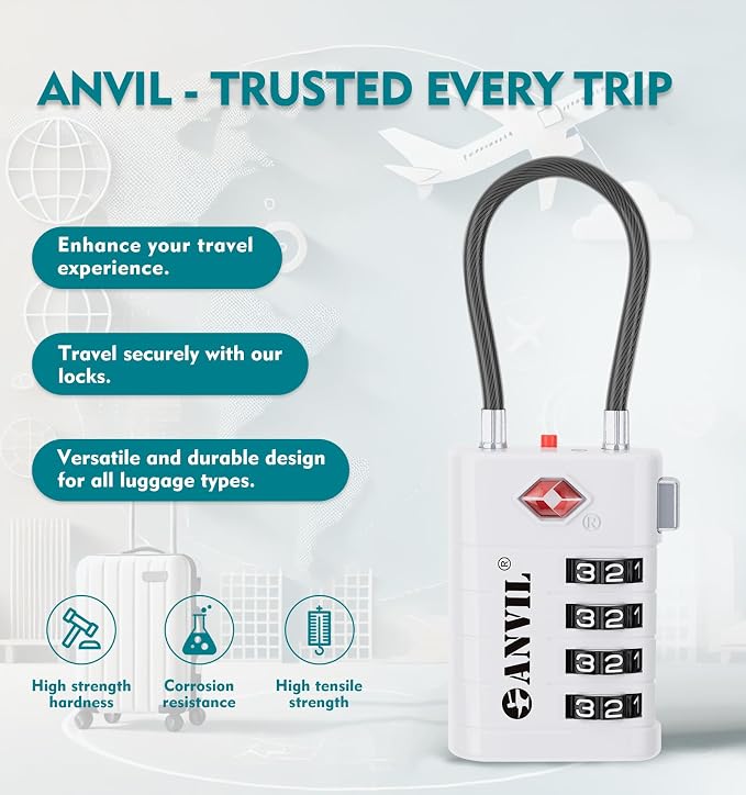 ANVIL 4 Digit Luggage Locks, TSA Locks