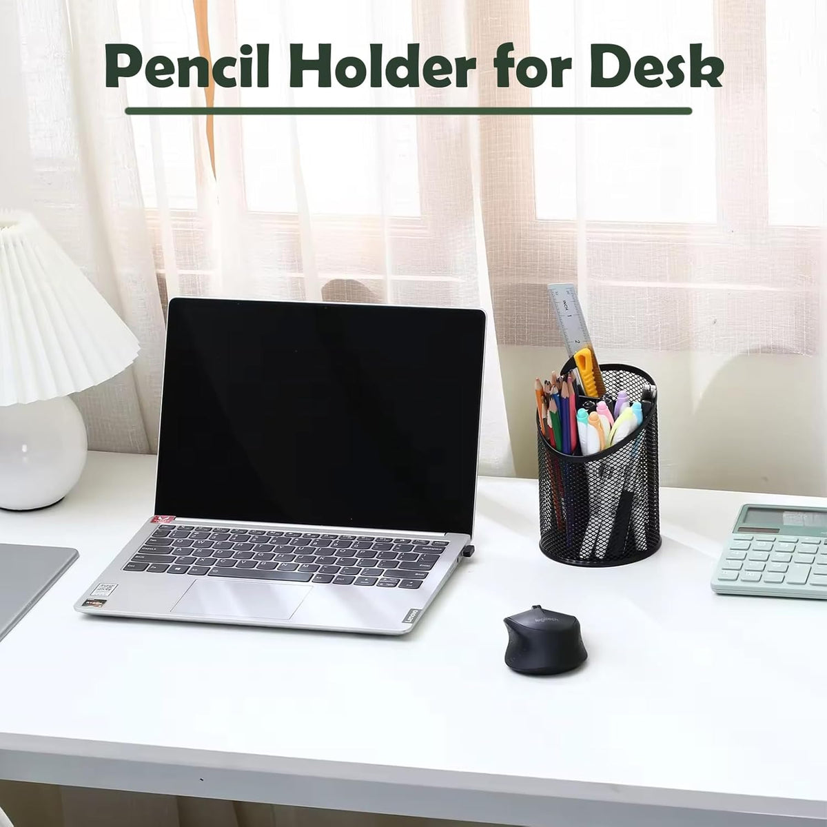 2 Pack Mesh Pencil Holder Pen Cup for Desk Round Black Pen Holder Desktop Pen Organizer 3 Compartments Pencil Organizer Desk Organizer for Office Home School