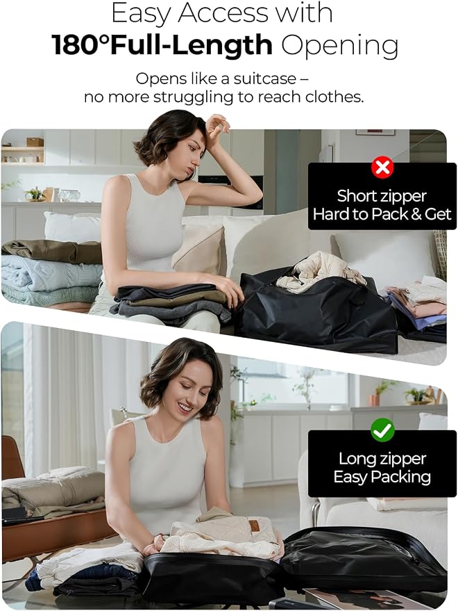 Vacuum Bags for Travel, 180° Open Zipper, IP67 Waterproof, Reusable Space Saver