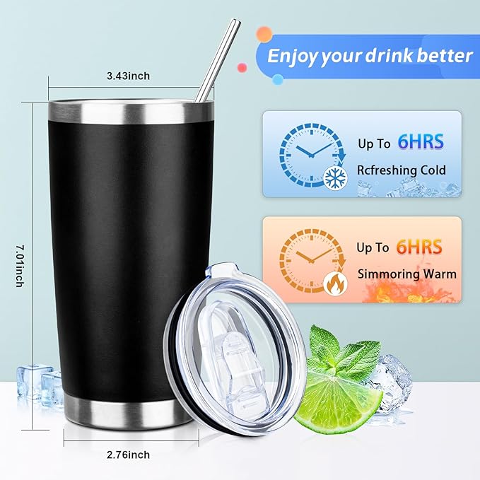 20oz Tumbler with Straw and Brush, Stainless Steel Vacuum Insulated tumbler