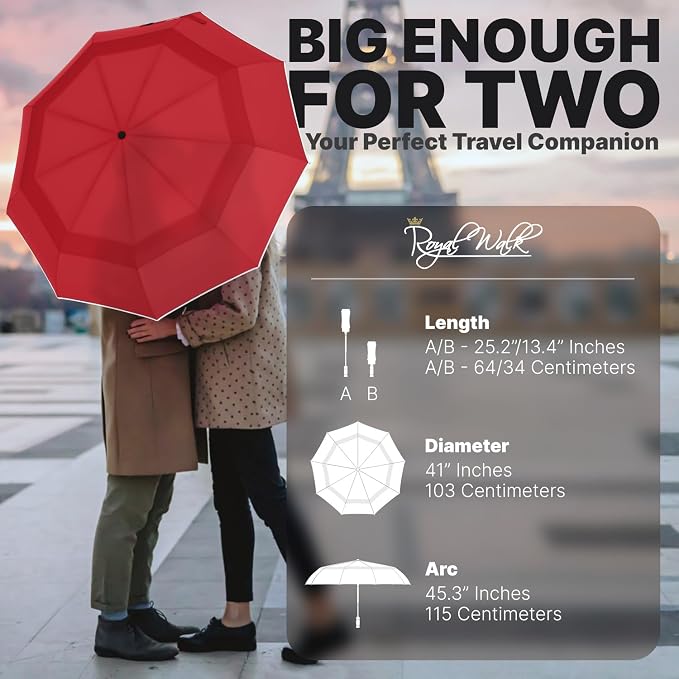 Royal Walk Windproof Folding Travel Umbrella Compact and Strong Luxurious Real