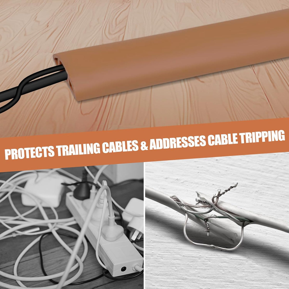 Floor Cord Cover Self Adhesive Cord Hider,3.3FT Cable Management, Extension Strip Protector for Wires, Prevent Cable Trips for Offices, Gyms, Exhibitions Cavity:0.47"(W) x 0.35"(H) Brown