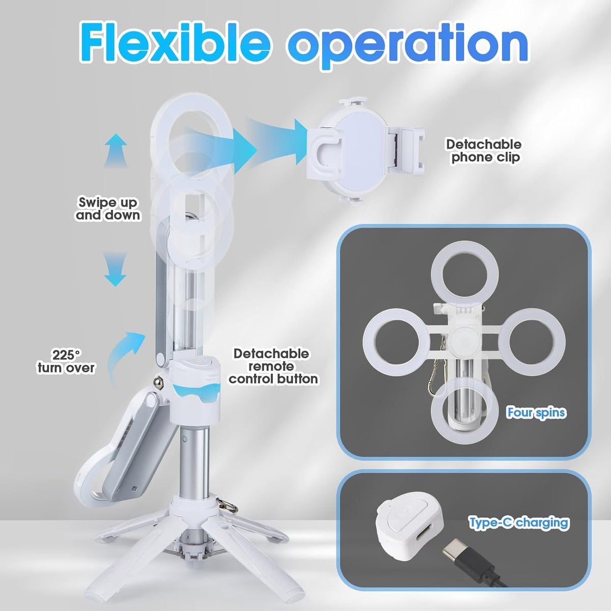 Magnetic Tripod for Phone,2 in 1 for Magsafe Stand＆ Clip Portable Pocket Size Selfie Stick for Android/iPhone,Phone Holder with Wireless Rechargeable Remote Control for Photography, Live Streaming
