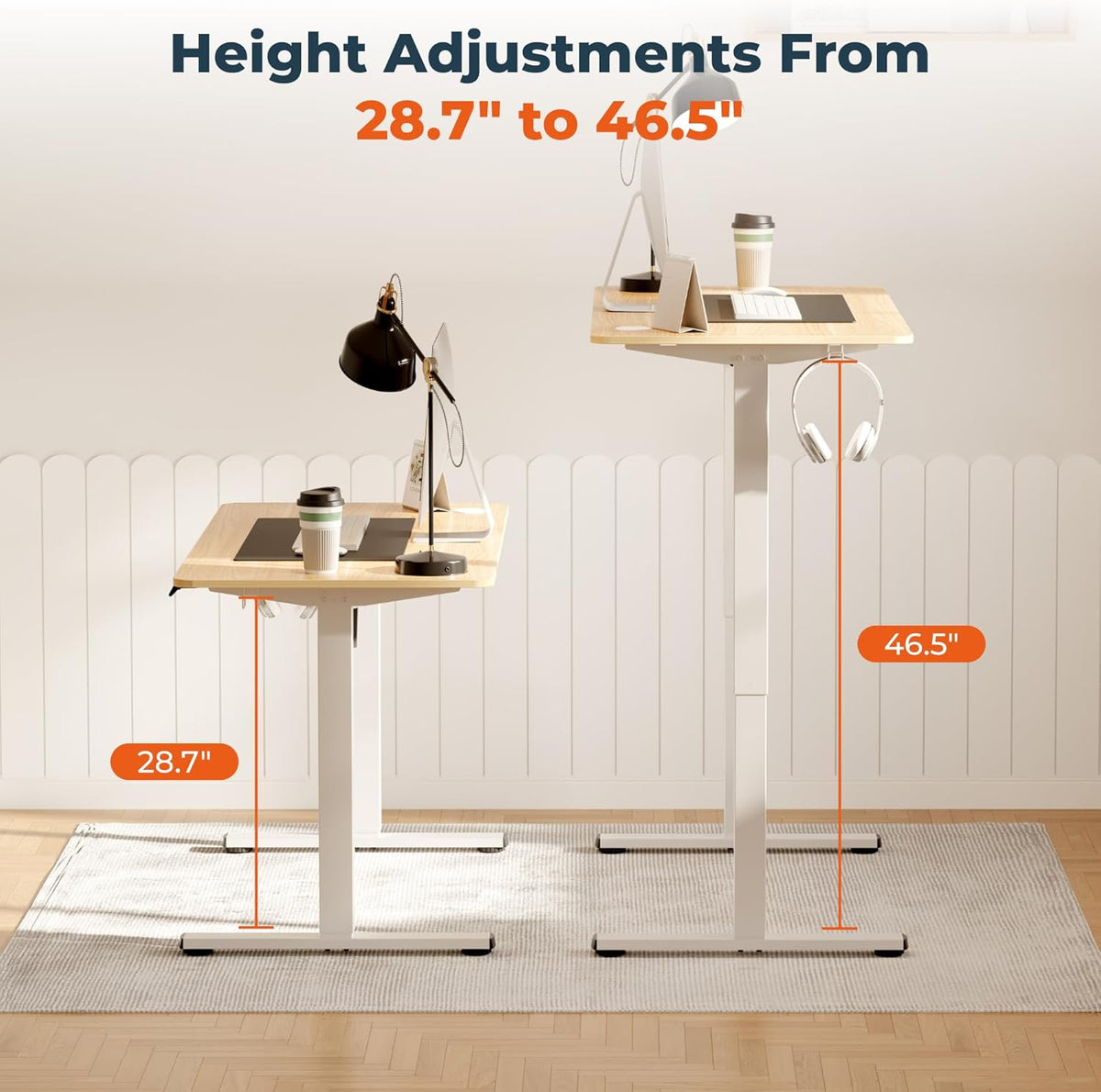 Adjustable Stand Up Desk Standing Desk, 40x24 Inches Home Office Desks with Memory Preset Computer Workstation, Splice Maple Top + White Frame