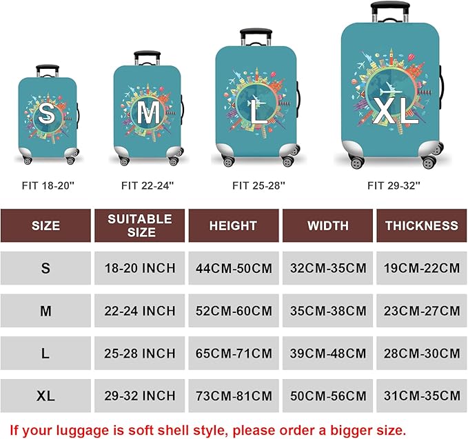 WUJIAONIAO Travel Luggage Cover Baggage Suitcase Cover Protector Skins 18-32