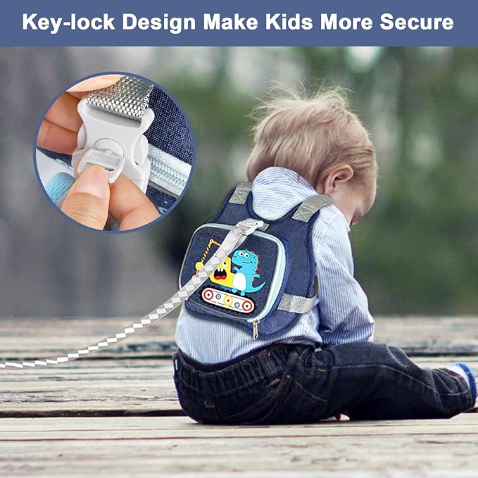 Accmor Toddler Harness Leash+ Reflective Anti Lost Wrist Link, Cute Dinosaur