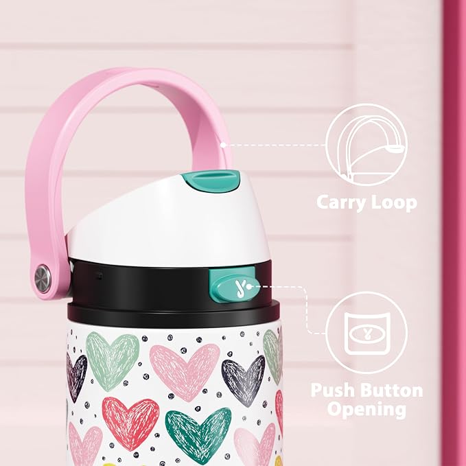 24 oz Valentine's Day Water Bottle: Meoky Stainless Steel Water Bottle with Straw and Spout Lid - Leak Proof, Cold for 24 Hours, Fits in Car Cup Holder, Valentines Day Gifts for Him Men Husband, Heart