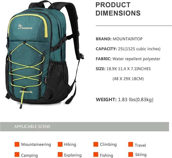 MOUNTAINTOP Hiking Backpack, 25L Camping Backpack, Men Women Hiking Daypack