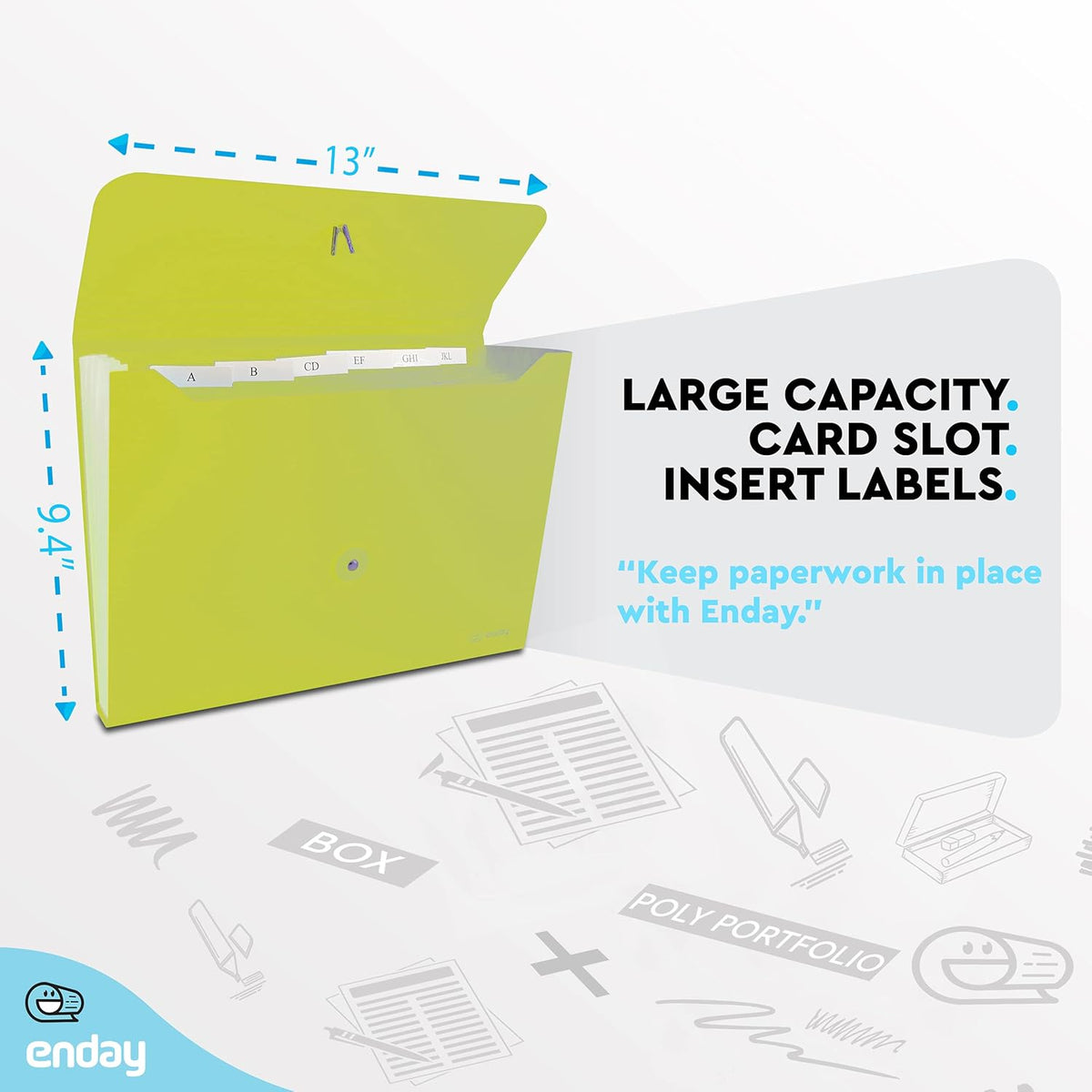 Accordion File Organizer Green, 7 Pocket Expanding File and Cover Folder with Labels, Plastic Portable Desktop Letter A4 Paper, Also Available in Red, Blue, Purple, Pink, Grey, 1 Pc – by Enday