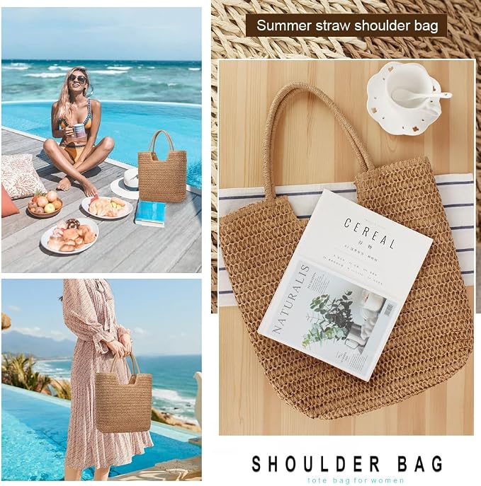 Straw Beach Bags for Women Woven Beach Tote Bag Casual Boho Large Shoulder
