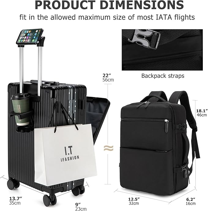 feilario 2 Piece Set 20in Aluminium Frame PC Hard Shell Spinner Wheels Luggage