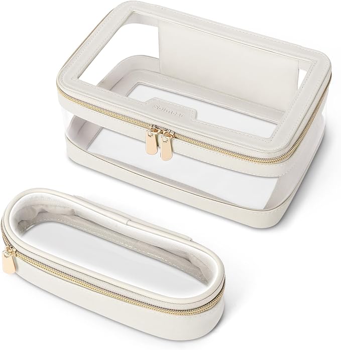 Travel Clear Makeup Bag with Makeup Brush Bag, Leather Makeup Case Toiletry Bag