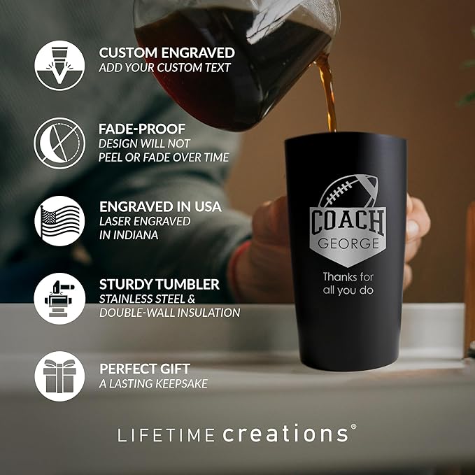 Lifetime Creations Personalized Football Coach Tumbler: Custom Football Coach