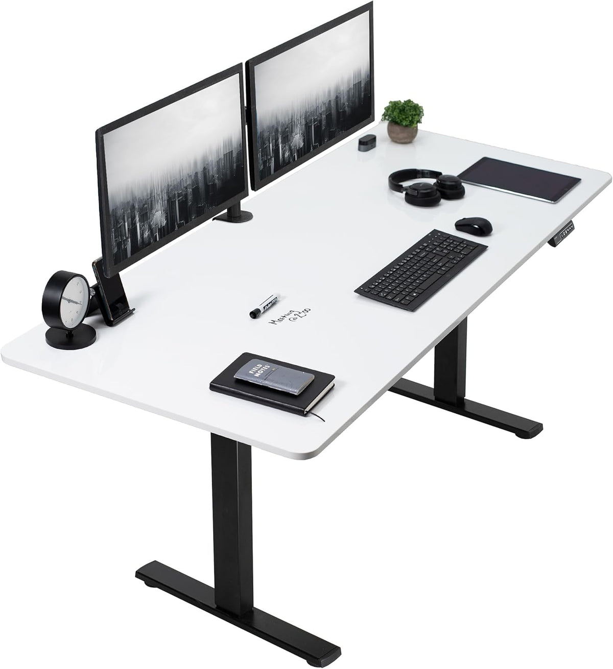 VIVO Electric Dry Erase 71 x 30 in Standing Desk, Memory Height Adjustment, 1B Series, Whiteboard Top Black Frame, DESK-KIT-1B7WE