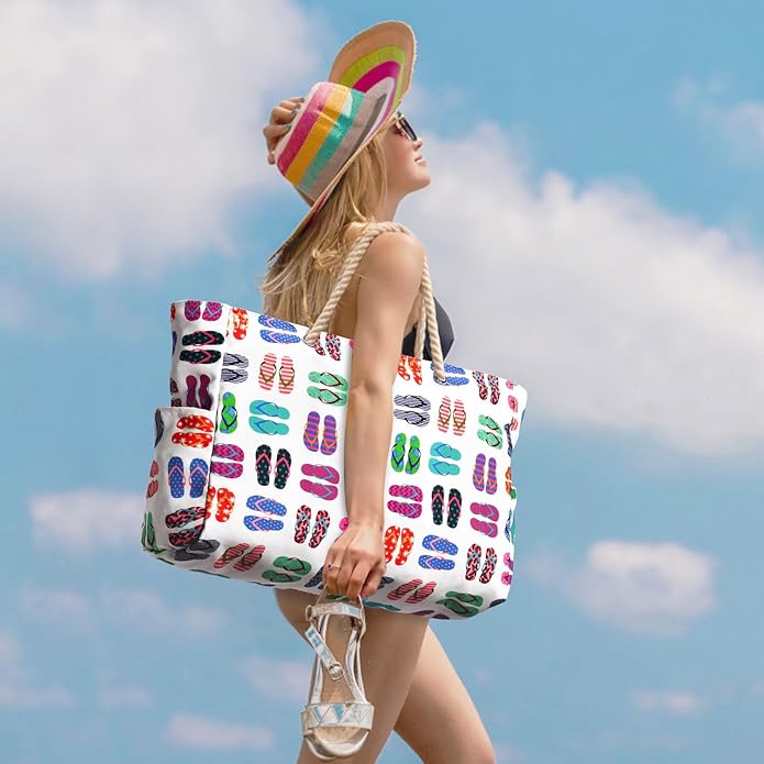 Becokan Beach Bags for Women Large Waterproof Beach Tote Bag Zipper Beach Bags