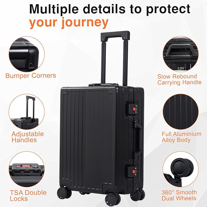 All Aluminum Carry On Luggage 22x14x9 Airline Approved，Hard Shell Carry On