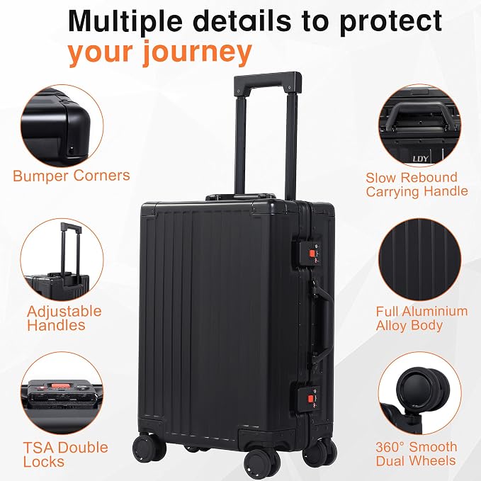 All Aluminum 24 Inch Check In Luggage Hard Shell Suitcases
