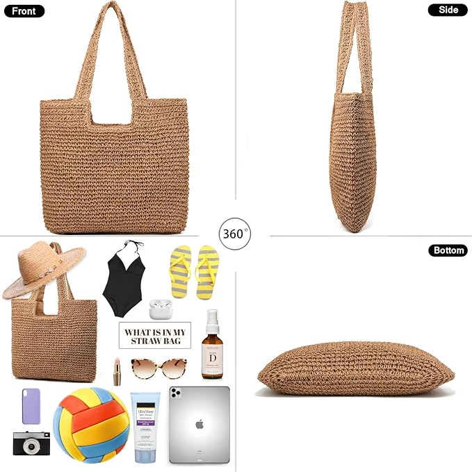 Straw Beach Bags for Women Woven Beach Tote Bag Casual Boho Large Shoulder