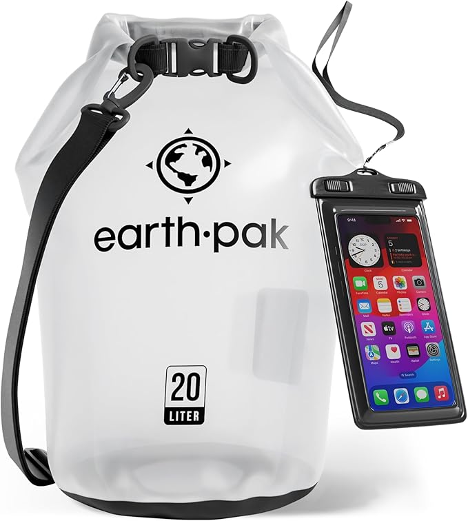 Earth Pak Waterproof Dry Bag - Roll Top Waterproof Backpack Sack Keeps Gear Dry for Kayak with Waterproof Phone Case