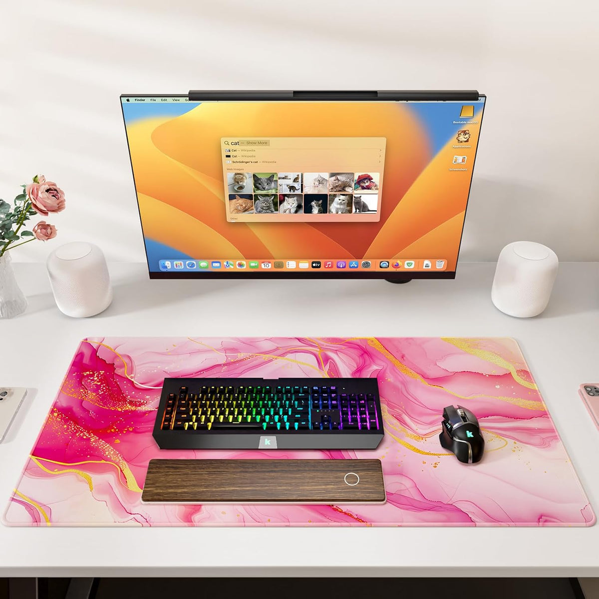 KTRIO Large Gaming Mouse Pad with Stitched Edges, Extended Mousepad with Superior Micro-Weave Cloth, Non-Slip Base, Water Resist Keyboard Pad for Gamer, Office & Home, 31.5x15.7in, Pink Marble